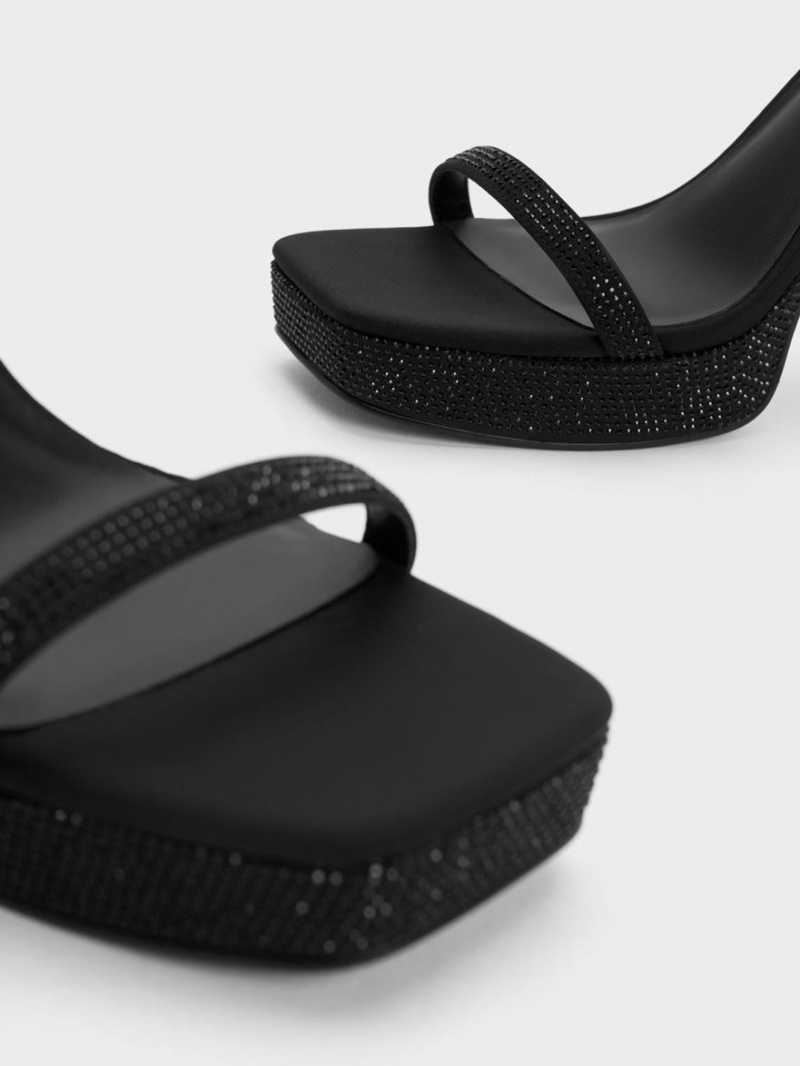 Charles And Keith Crystal Ankle-Strap Platform Sandals Black | PHILIPPINES N357