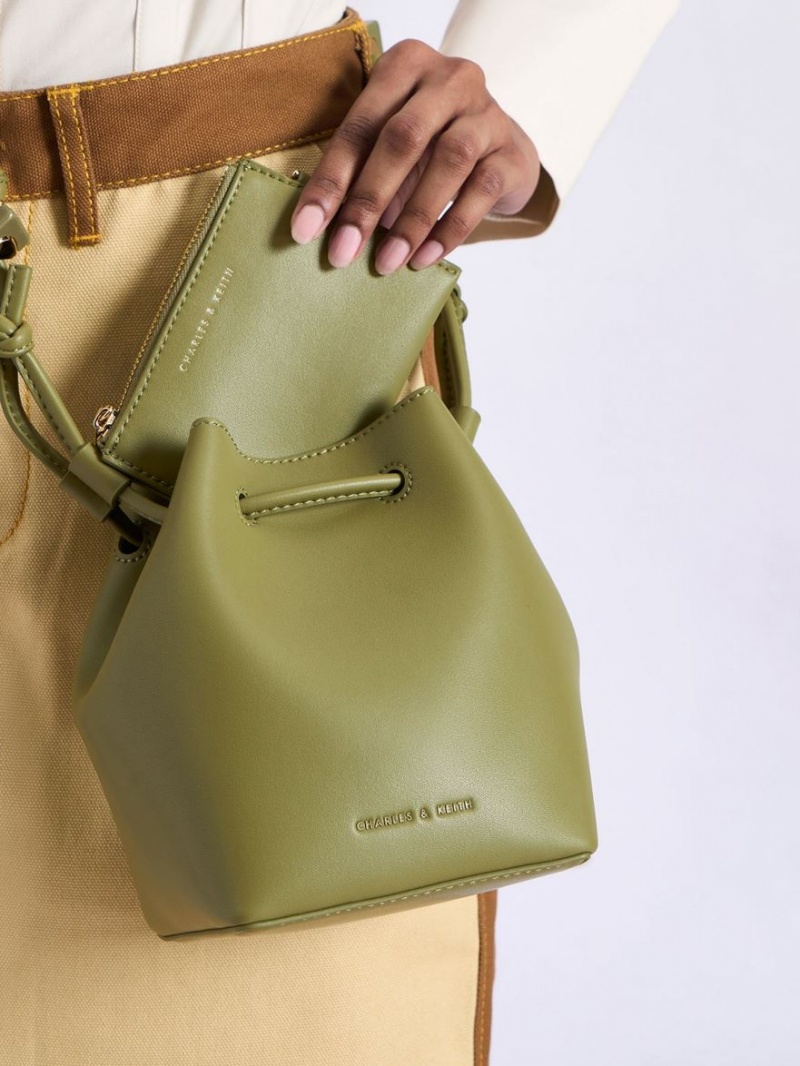 Charles And Keith Cube Knotted Bucket Bags Olive | PHILIPPINES U629