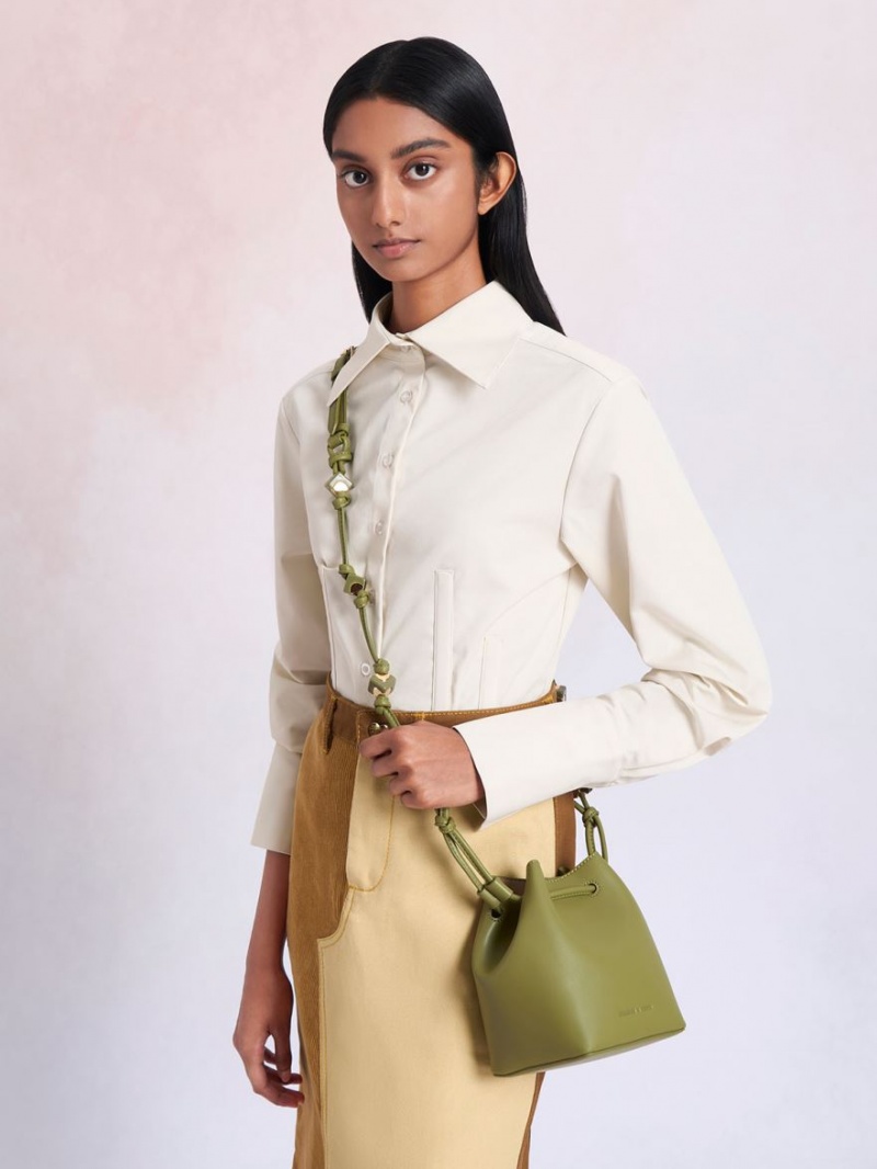 Charles And Keith Cube Knotted Bucket Bags Olive | PHILIPPINES U629