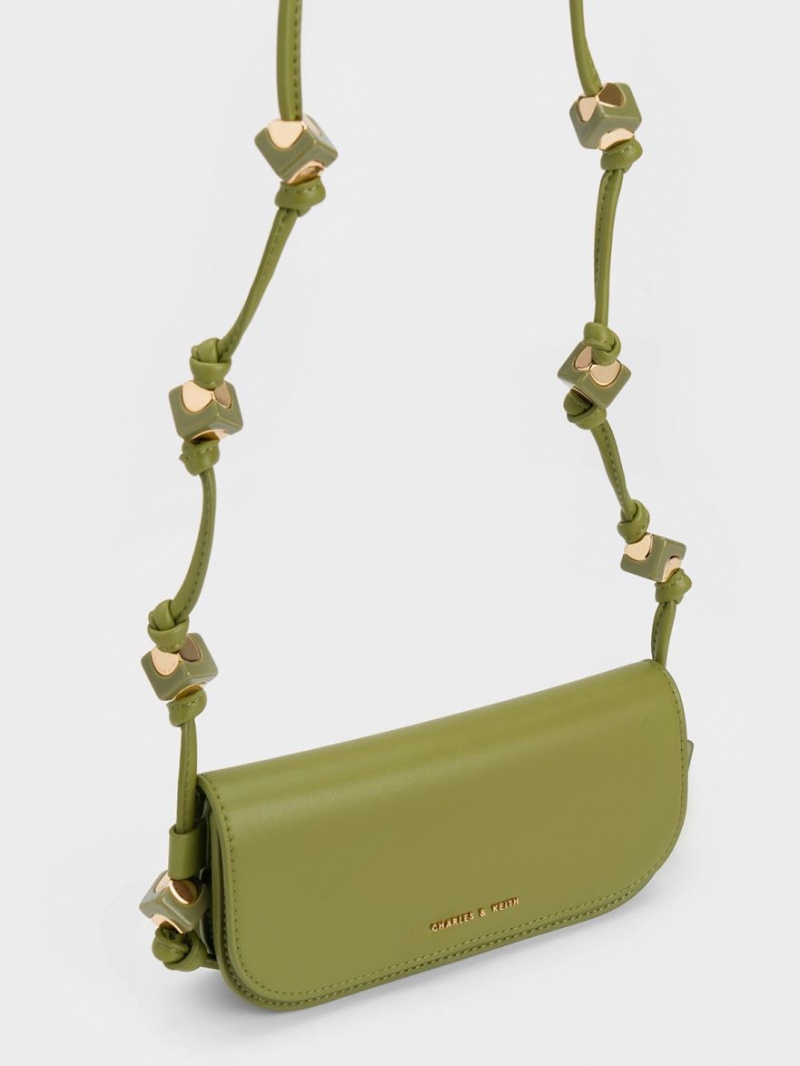 Charles And Keith Cube Knotted Elongated Crossbody Bags Olive | PHILIPPINES I934