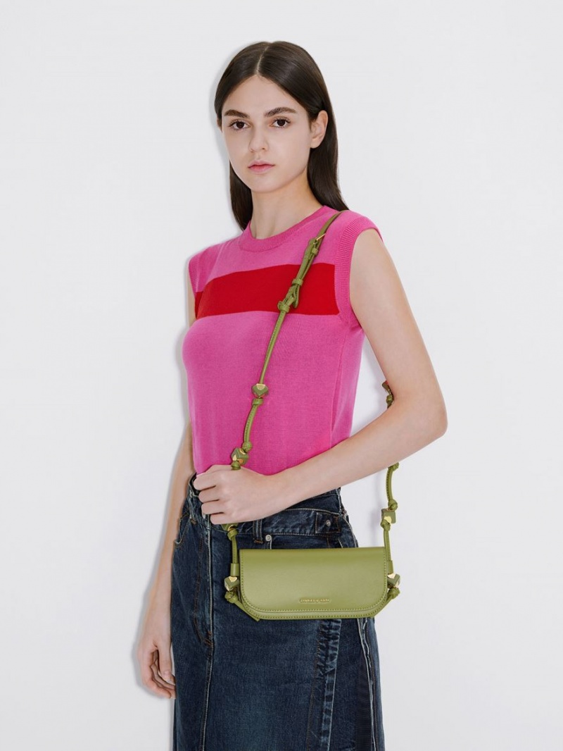 Charles And Keith Cube Knotted Elongated Crossbody Bags Olive | PHILIPPINES I934