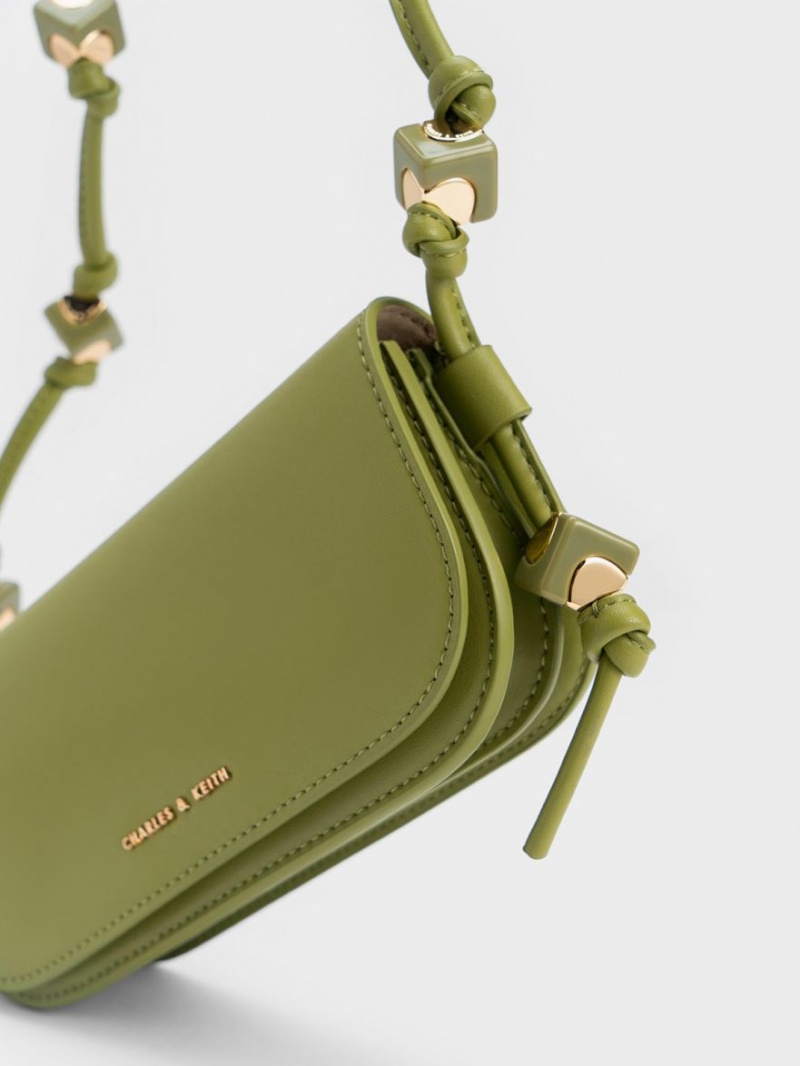 Charles And Keith Cube Knotted Elongated Crossbody Bags Olive | PHILIPPINES I934