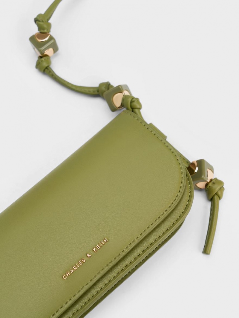 Charles And Keith Cube Knotted Elongated Crossbody Bags Olive | PHILIPPINES I934