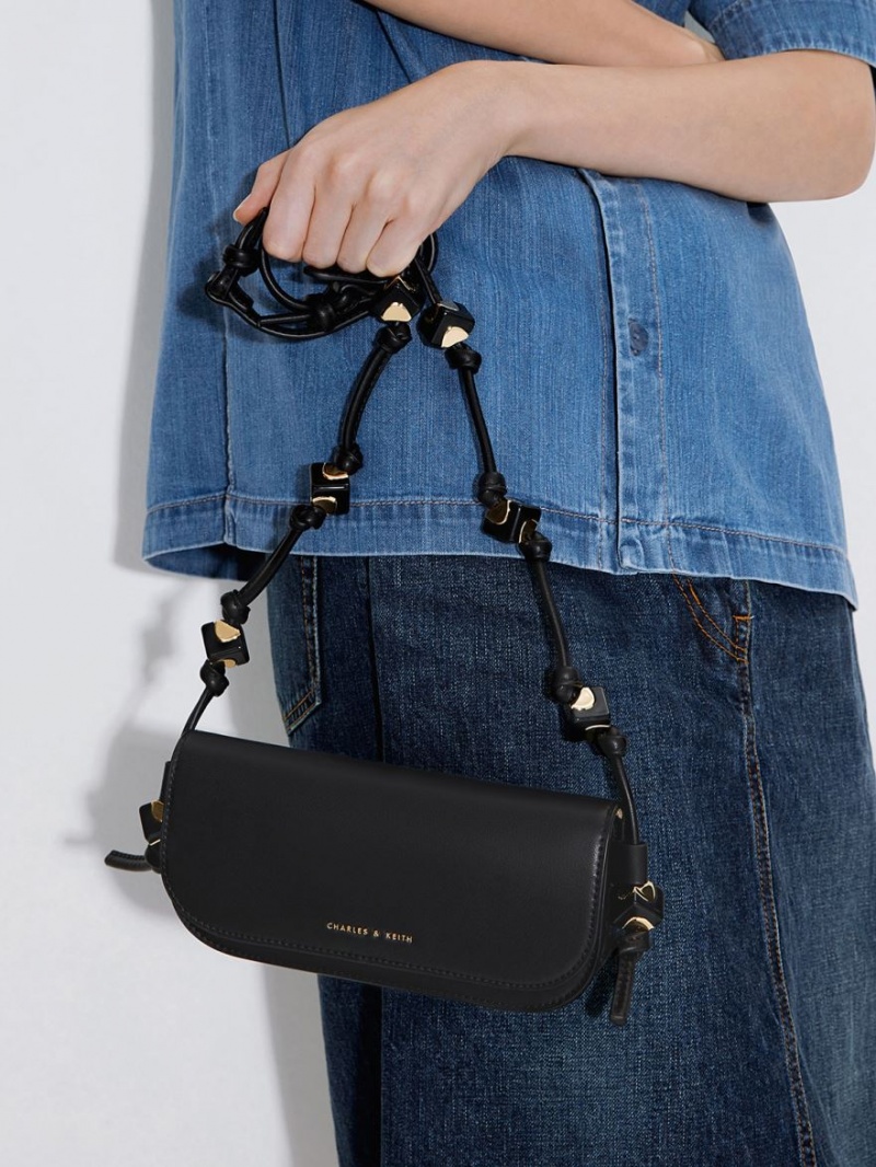 Charles And Keith Cube Knotted Elongated Crossbody Bags Black | PHILIPPINES H104