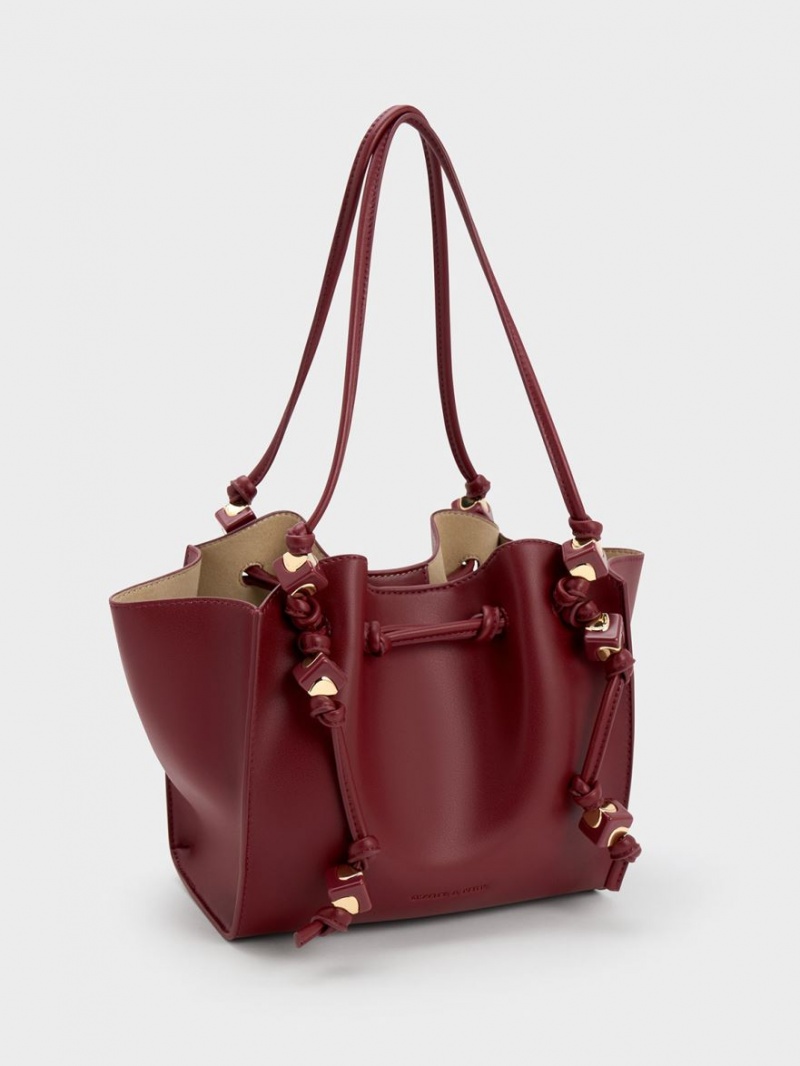 Charles And Keith Cube Trapeze Tote Bags Burgundy | PHILIPPINES Q467