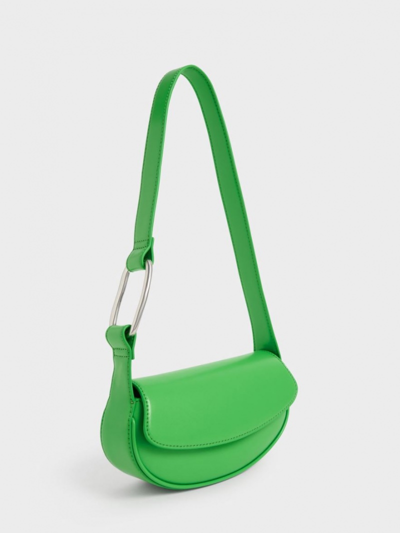 Charles And Keith Curved Front Flap Shoulder Bags Green | PHILIPPINES J102