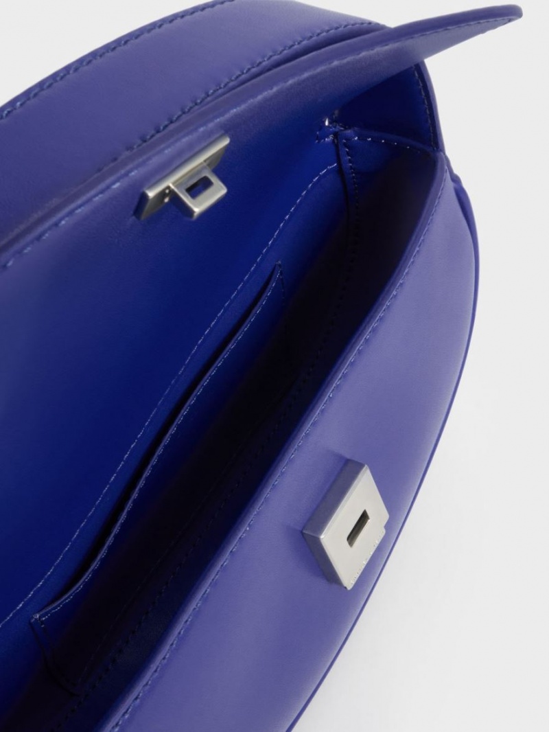 Charles And Keith Curved Front Flap Shoulder Bags Blue | PHILIPPINES T260