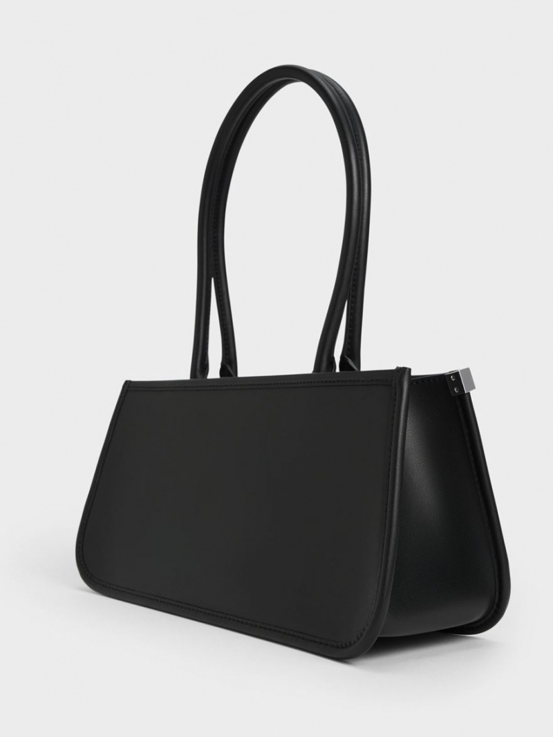 Charles And Keith Curved Handle Geometric Tote Bags Black | PHILIPPINES I713