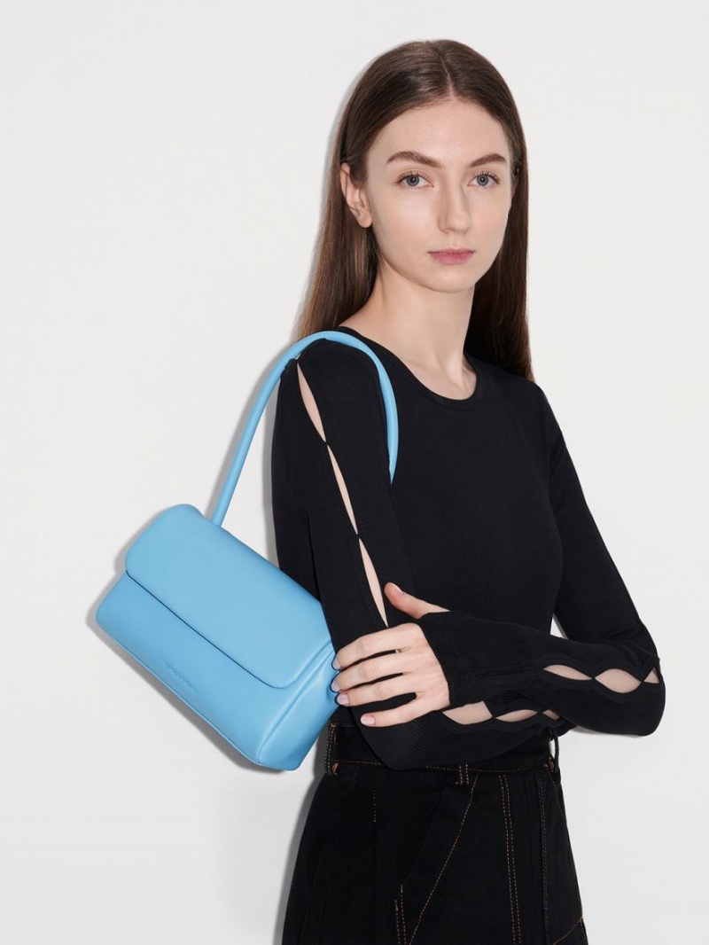 Charles And Keith Curved Handle Shoulder Bags Blue | PHILIPPINES T159