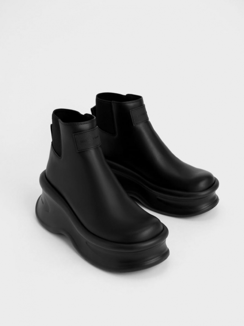 Charles And Keith Curved Platform Ankle Boots Black | PHILIPPINES K025