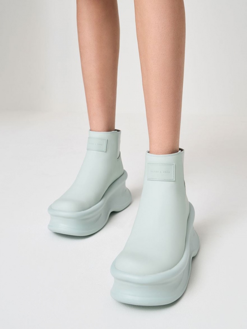 Charles And Keith Curved Platform Ankle Boots Turquoise | PHILIPPINES B193