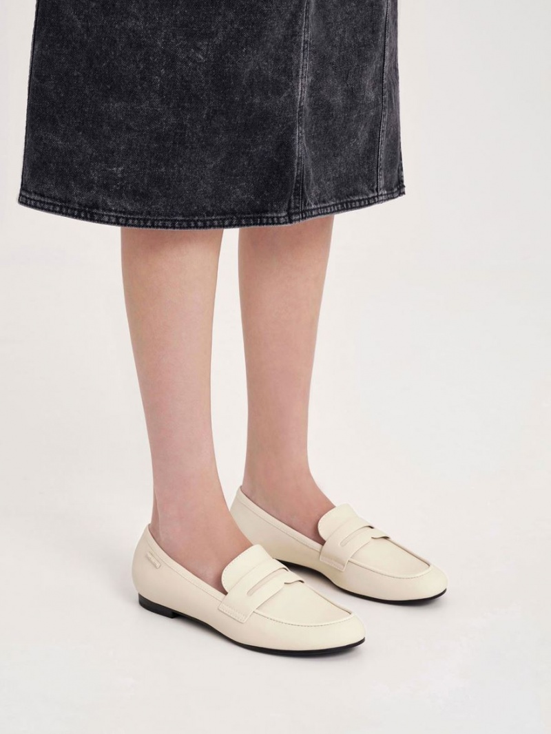 Charles And Keith Cut-Out Almond Toe Penny Loafers Cream | PHILIPPINES G650