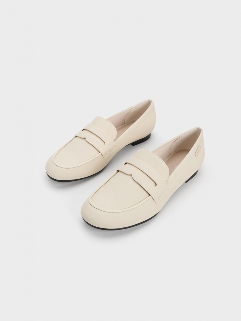 Charles And Keith Cut-Out Almond Toe Penny Loafers Cream | PHILIPPINES G650