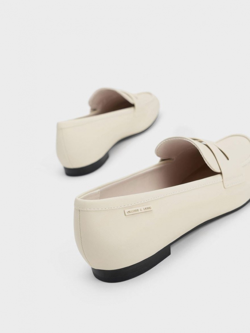 Charles And Keith Cut-Out Almond Toe Penny Loafers Cream | PHILIPPINES G650