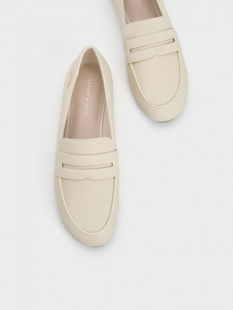 Charles And Keith Cut-Out Almond Toe Penny Loafers Cream | PHILIPPINES G650