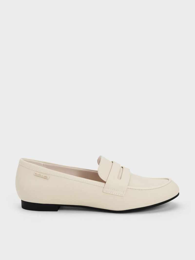 Charles And Keith Cut-Out Almond Toe Penny Loafers Cream | PHILIPPINES G650