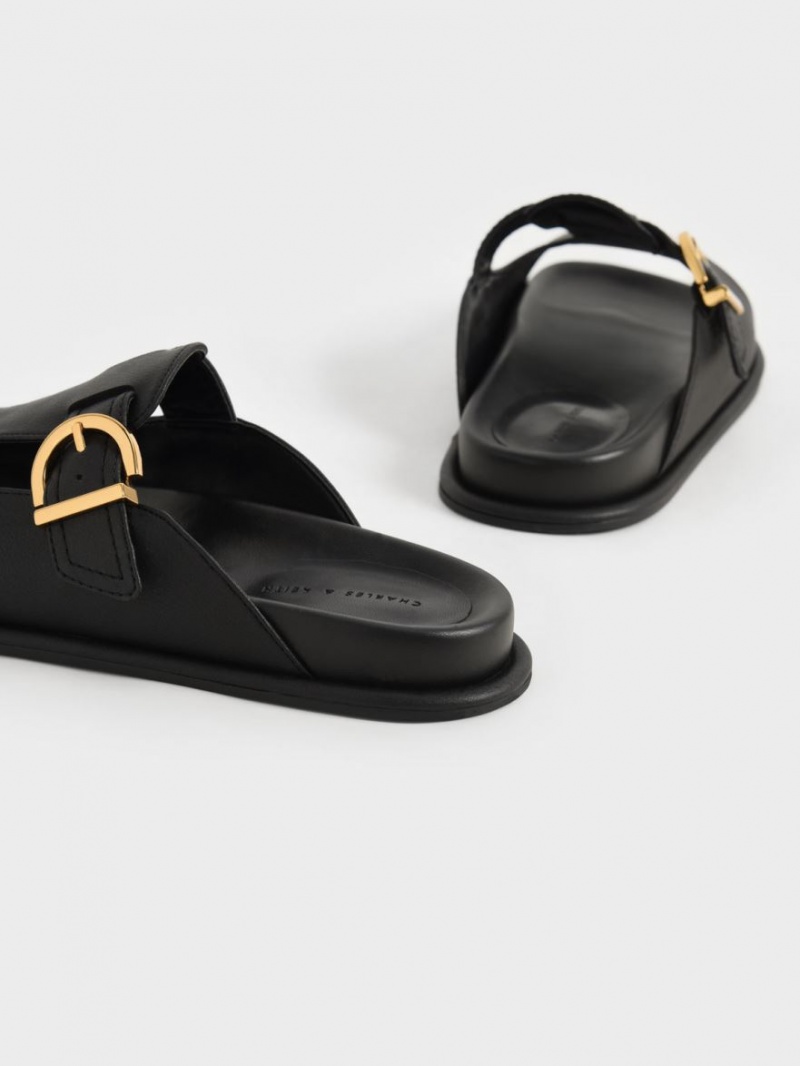 Charles And Keith Cut-Out Buckled Slides Black | PHILIPPINES J498