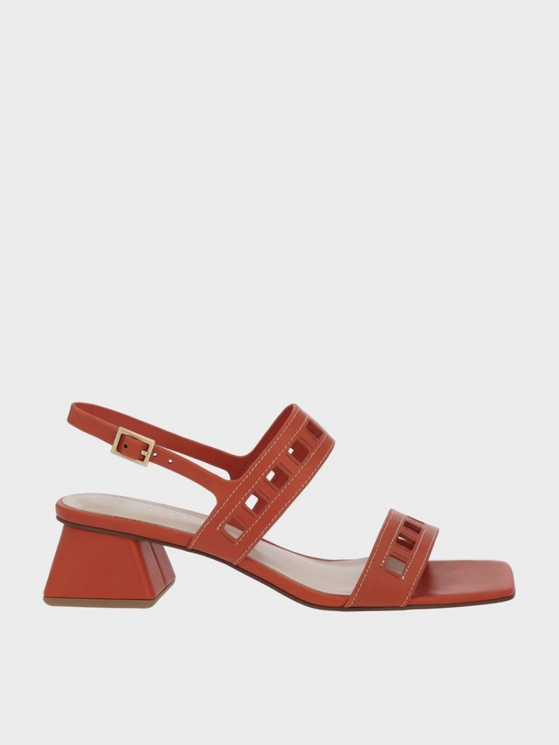 Charles And Keith Cut-Out Heeled Slingback Heels Sandals Orange | PHILIPPINES Z402