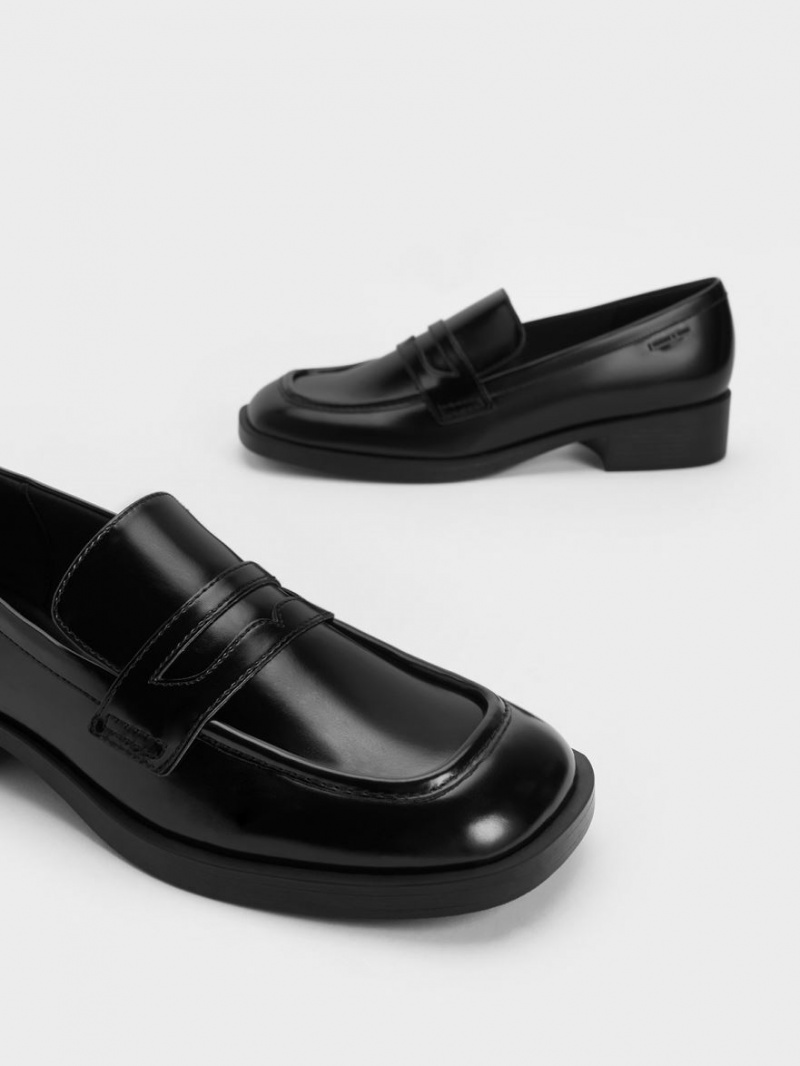 Charles And Keith Cut-Out Penny Loafers Black | PHILIPPINES L025