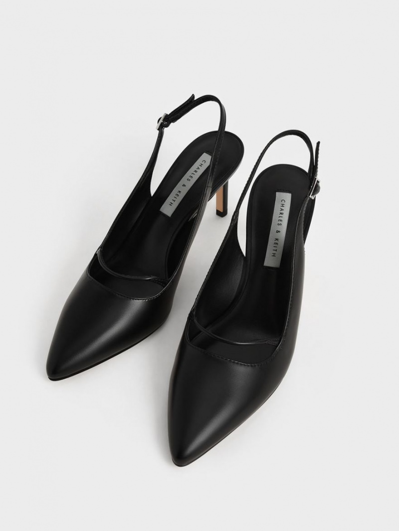 Charles And Keith Cut-Out Slingback Stiletto Pumps Black | PHILIPPINES A651