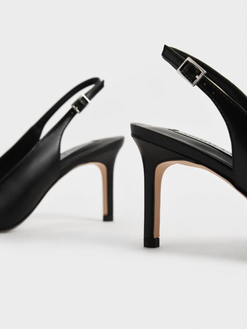 Charles And Keith Cut-Out Slingback Stiletto Pumps Black | PHILIPPINES A651