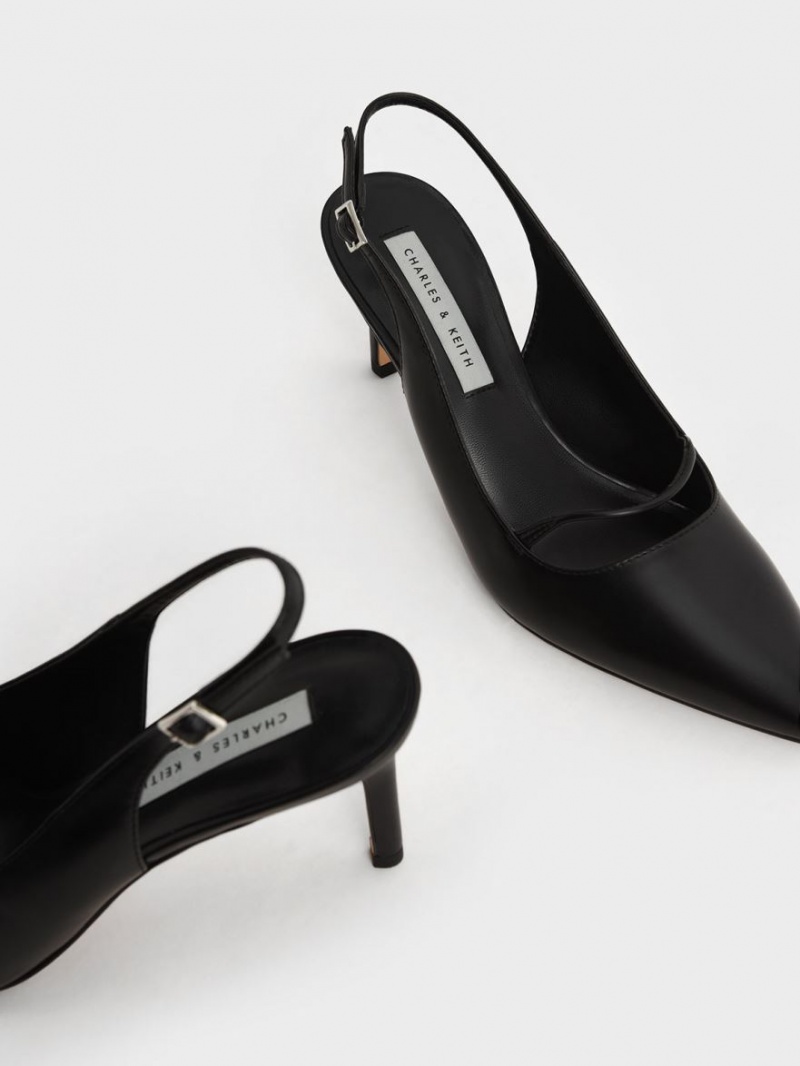 Charles And Keith Cut-Out Slingback Stiletto Pumps Black | PHILIPPINES A651