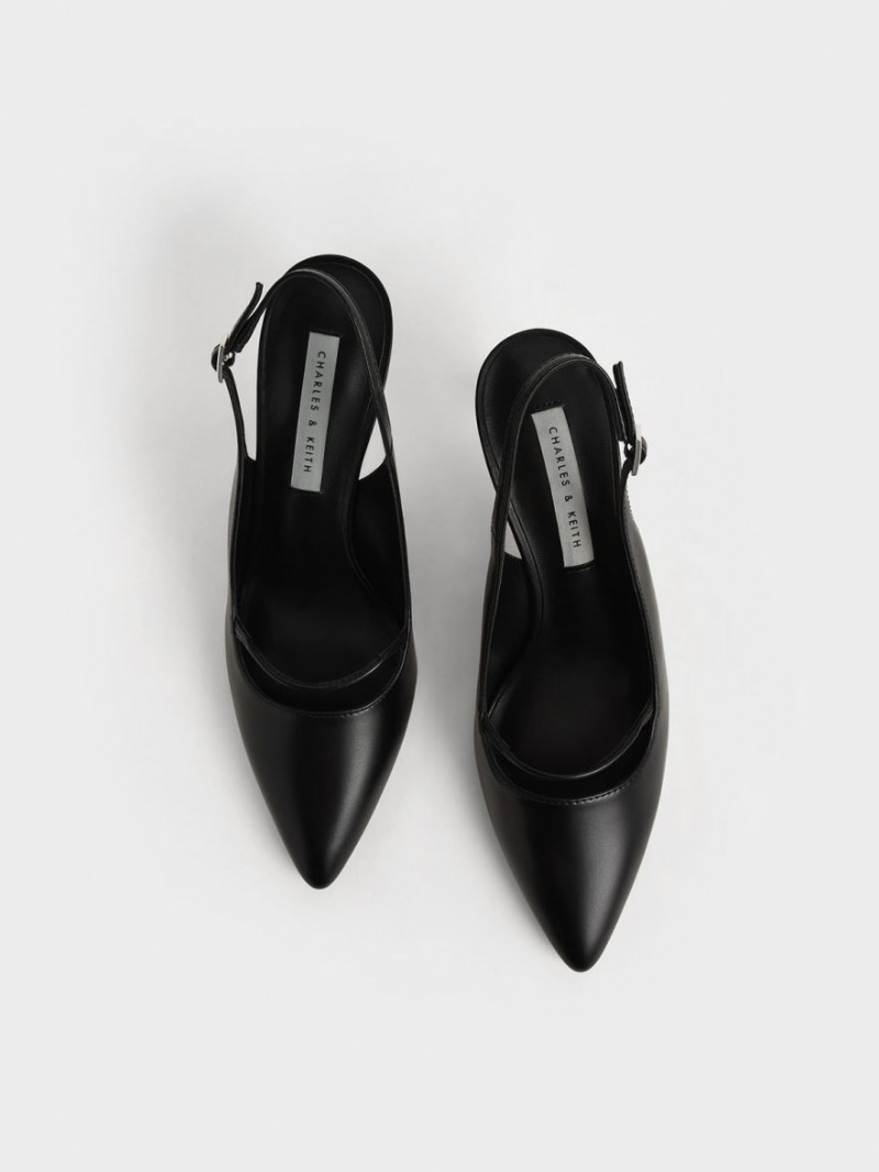 Charles And Keith Cut-Out Slingback Stiletto Pumps Black | PHILIPPINES A651