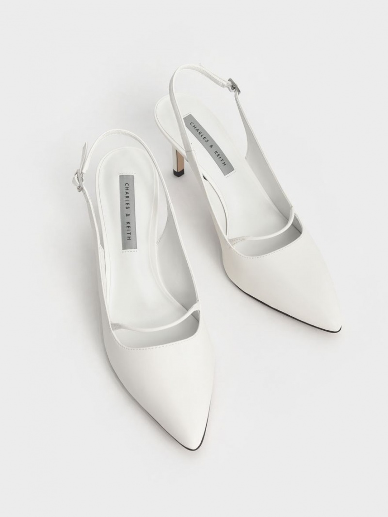 Charles And Keith Cut-Out Slingback Stiletto Pumps White | PHILIPPINES A567