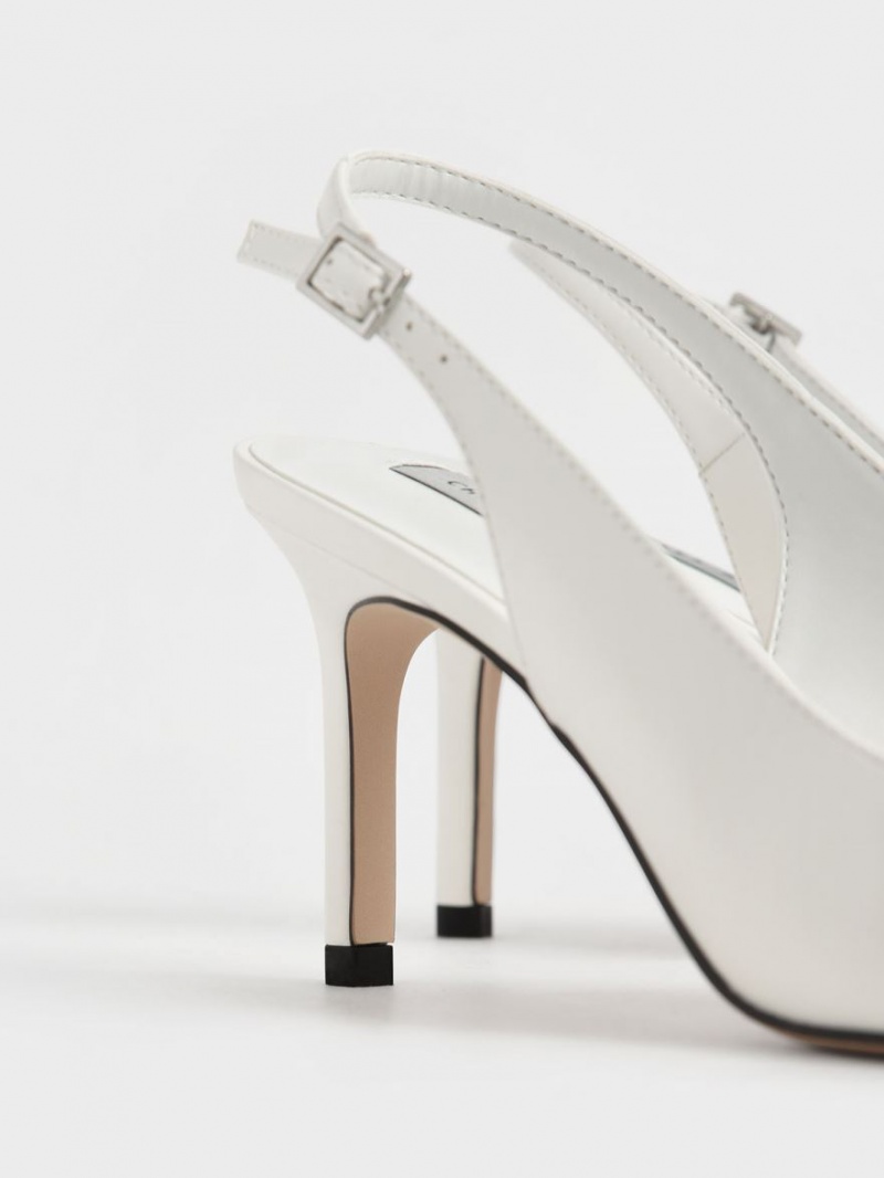 Charles And Keith Cut-Out Slingback Stiletto Pumps White | PHILIPPINES A567