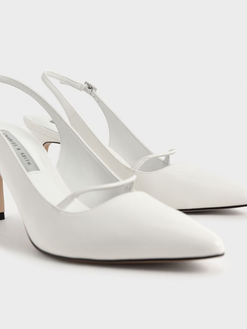 Charles And Keith Cut-Out Slingback Stiletto Pumps White | PHILIPPINES A567