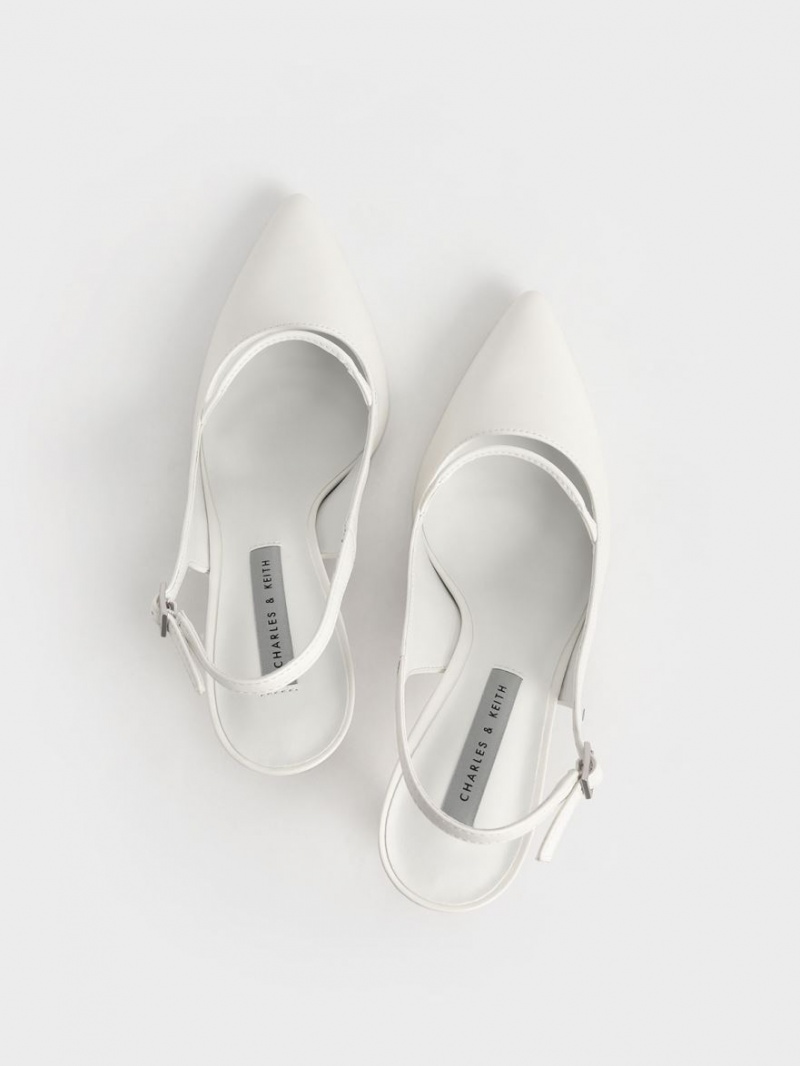 Charles And Keith Cut-Out Slingback Stiletto Pumps White | PHILIPPINES A567