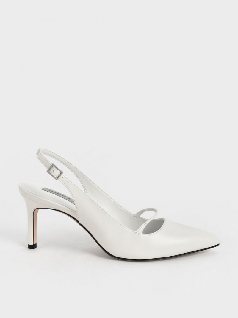 Charles And Keith Cut-Out Slingback Stiletto Pumps White | PHILIPPINES A567