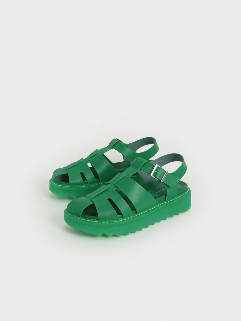 Charles And Keith Cut-Out Sports Platform Sandals Green | PHILIPPINES U870