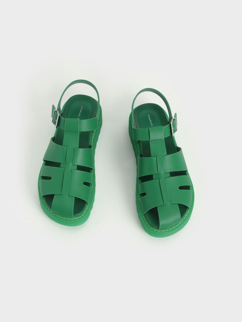 Charles And Keith Cut-Out Sports Platform Sandals Green | PHILIPPINES U870