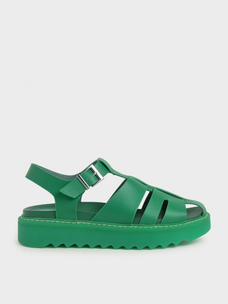 Charles And Keith Cut-Out Sports Platform Sandals Green | PHILIPPINES U870