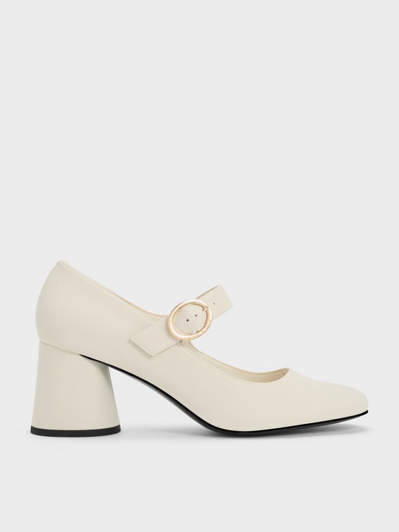 Charles And Keith Cylindrical Block Heel Mary Jane Shoes Cream | PHILIPPINES A590