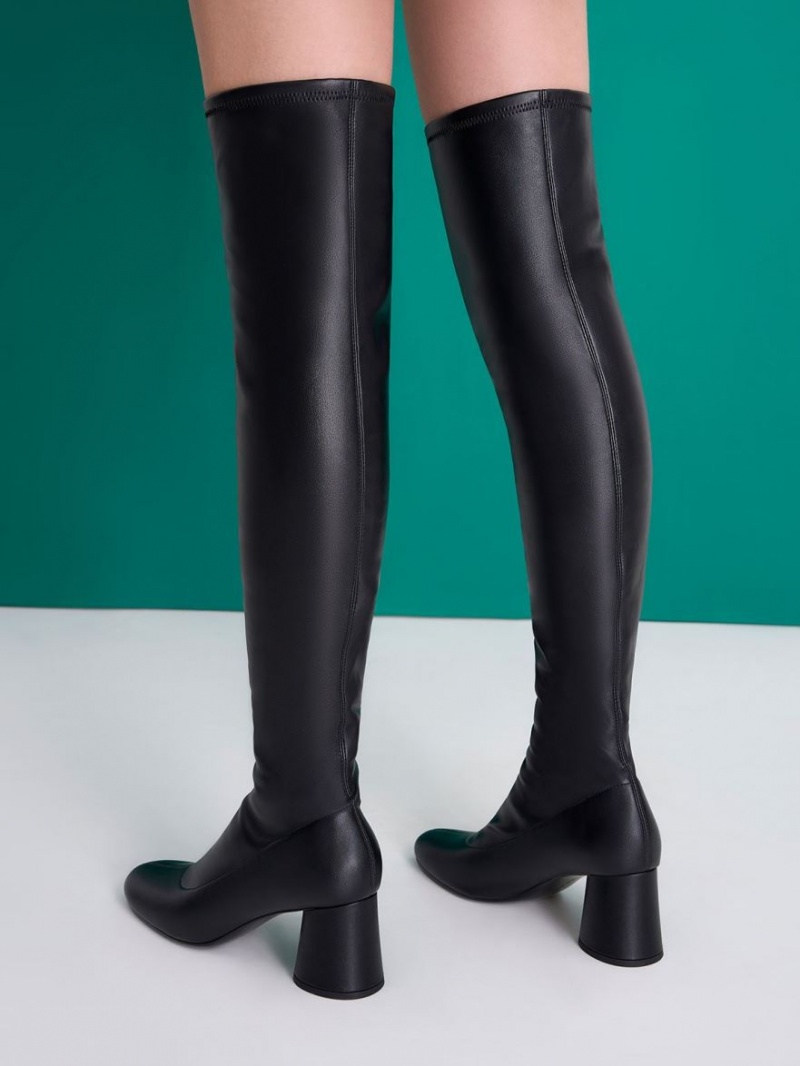 Charles And Keith Cylindrical Heel Thigh High Boots Black | PHILIPPINES V985