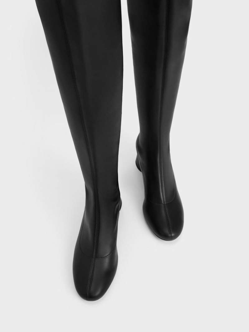 Charles And Keith Cylindrical Heel Thigh High Boots Black | PHILIPPINES V985