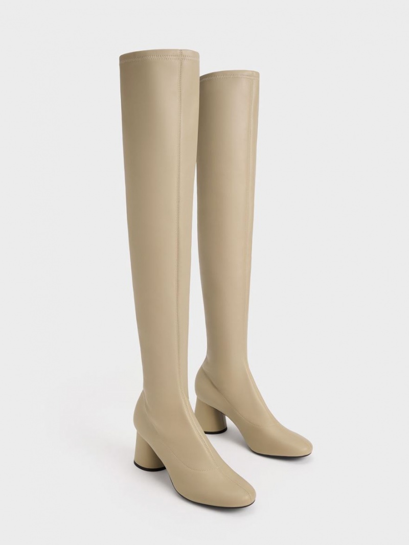 Charles And Keith Cylindrical Heel Thigh High Boots Beige | PHILIPPINES P621