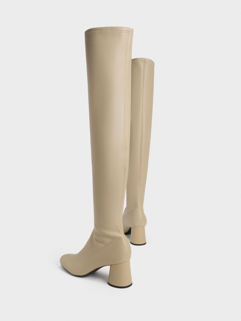 Charles And Keith Cylindrical Heel Thigh High Boots Beige | PHILIPPINES P621