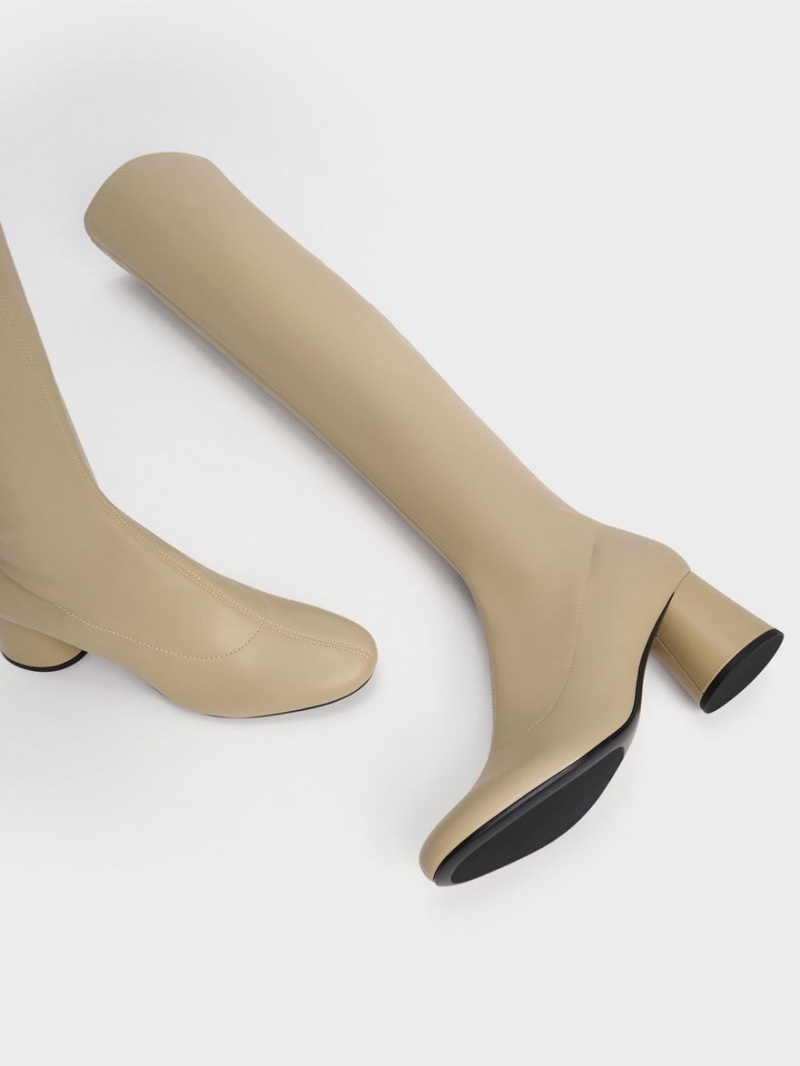 Charles And Keith Cylindrical Heel Thigh High Boots Beige | PHILIPPINES P621