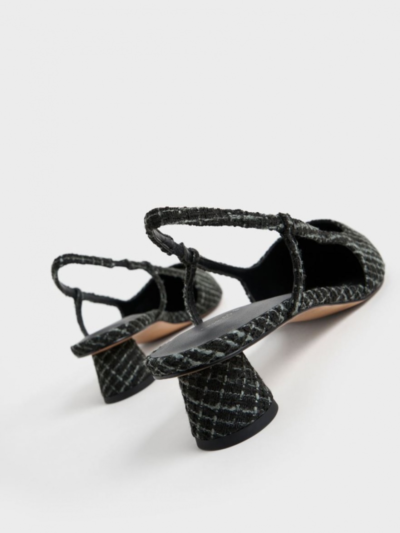 Charles And Keith Cylindrical Heel Tweed Slingback Pumps Black | PHILIPPINES D870