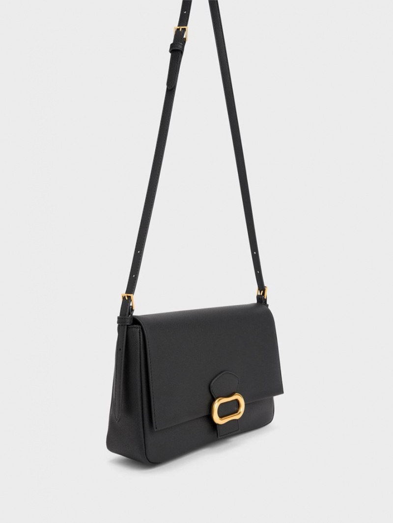 Charles And Keith Daki Belted Trapeze Shoulder Bags Black | PHILIPPINES P792