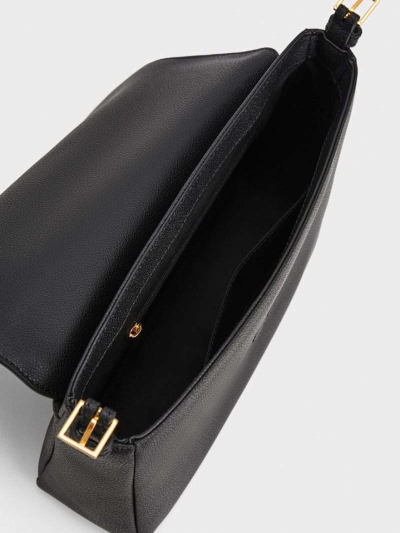 Charles And Keith Daki Belted Trapeze Shoulder Bags Black | PHILIPPINES P792