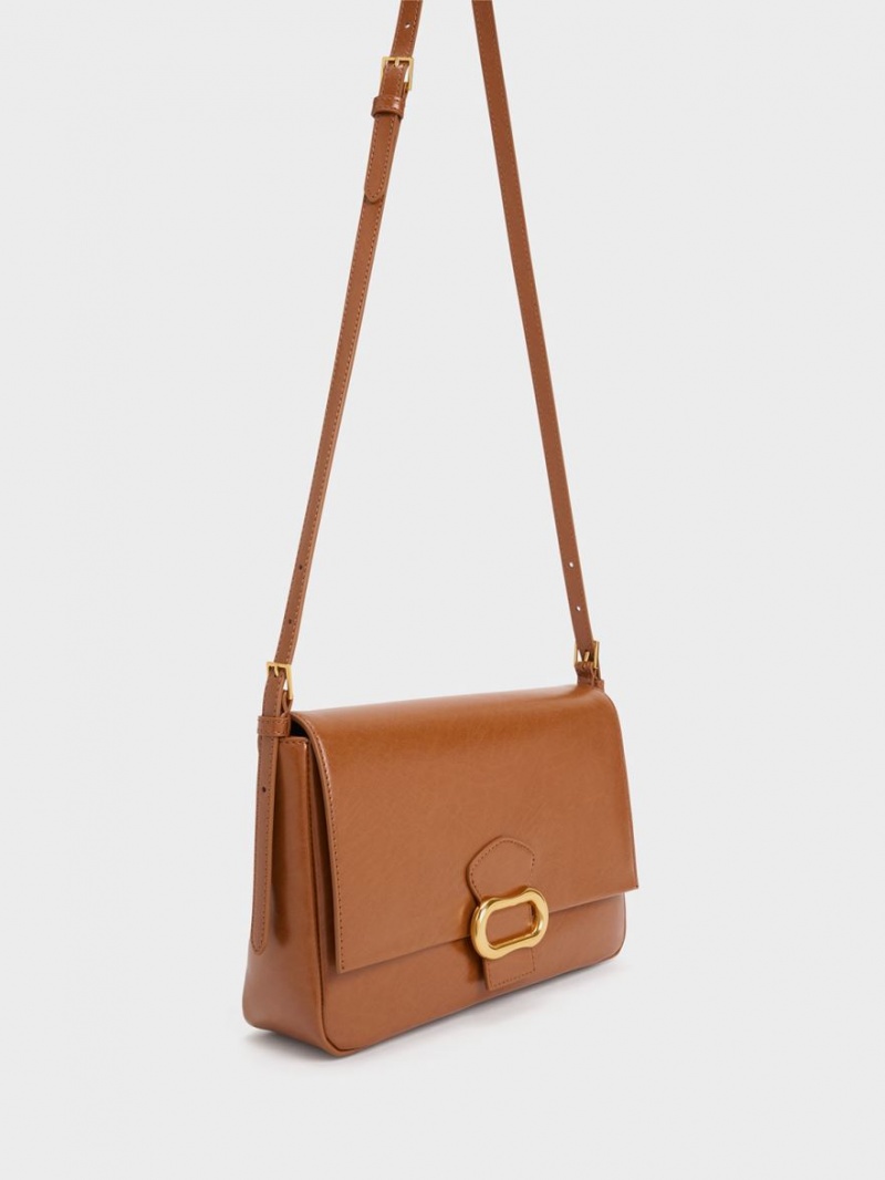 Charles And Keith Daki Belted Trapeze Shoulder Bags Chocolate | PHILIPPINES K340