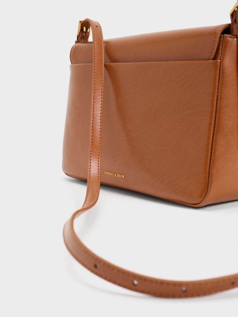 Charles And Keith Daki Belted Trapeze Shoulder Bags Chocolate | PHILIPPINES K340