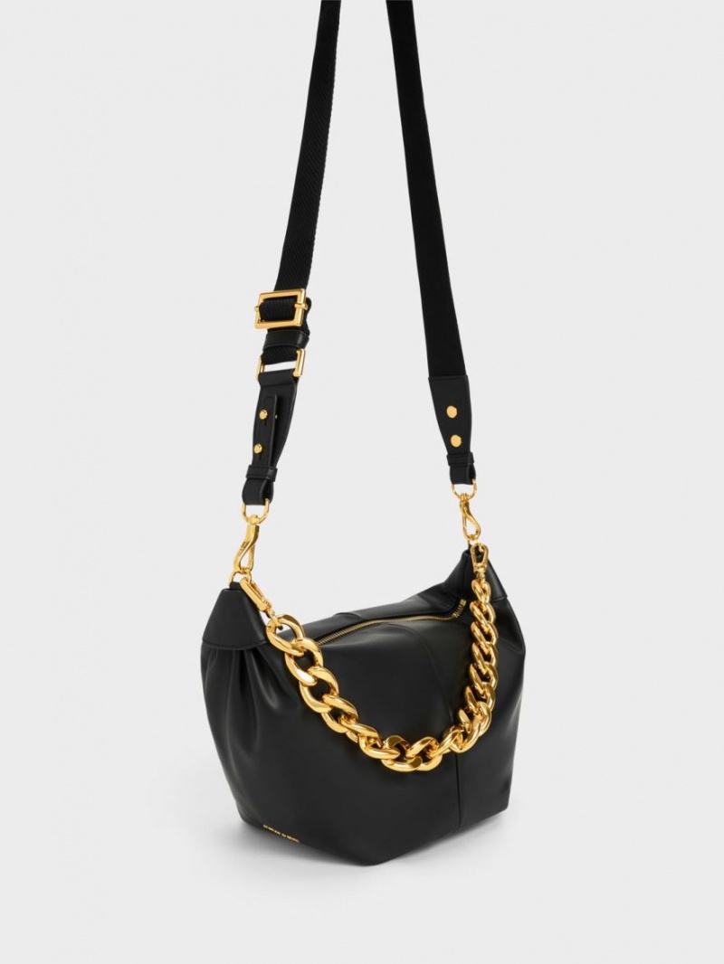 Charles And Keith Daki Chain Handle Hobo Bag Black | PHILIPPINES P167