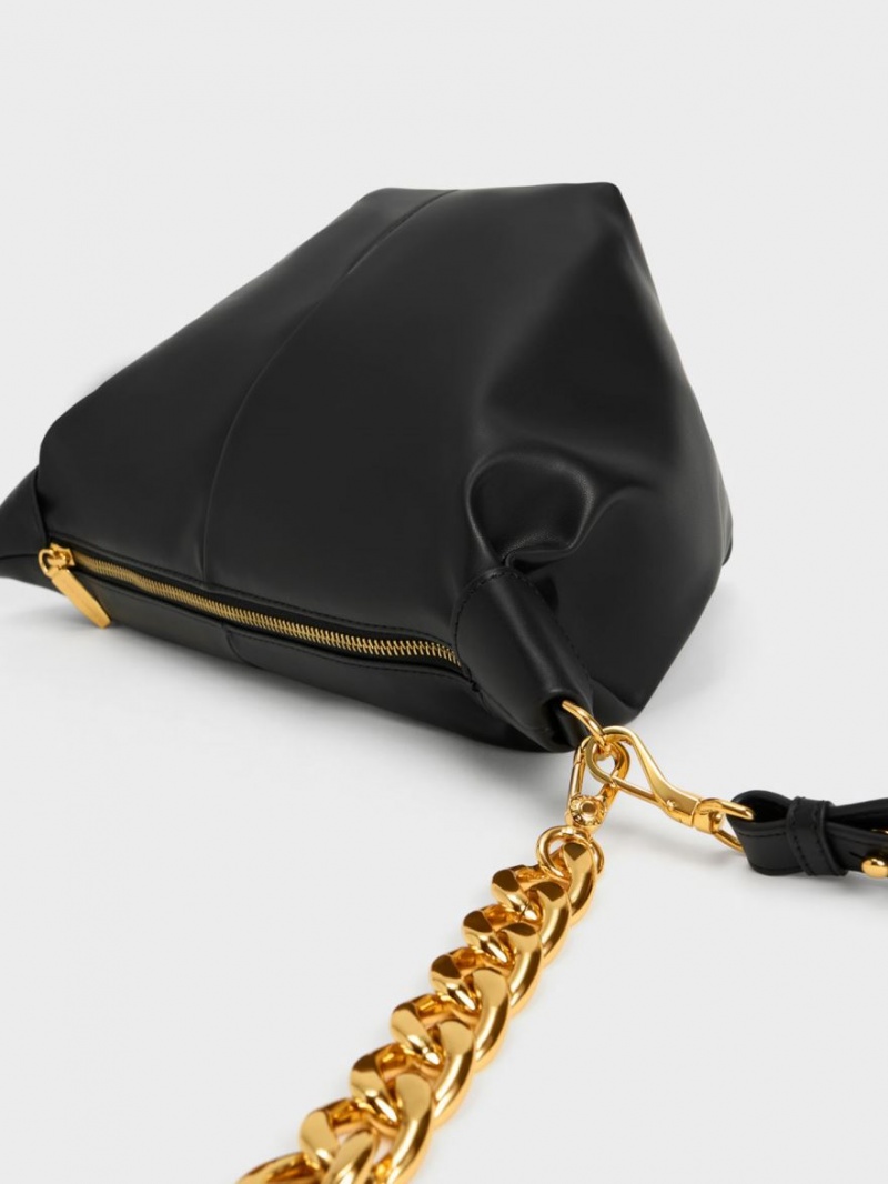 Charles And Keith Daki Chain Handle Hobo Bag Black | PHILIPPINES P167