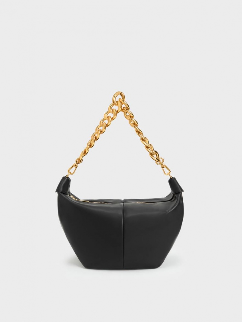 Charles And Keith Daki Chain Handle Hobo Bag Black | PHILIPPINES P167