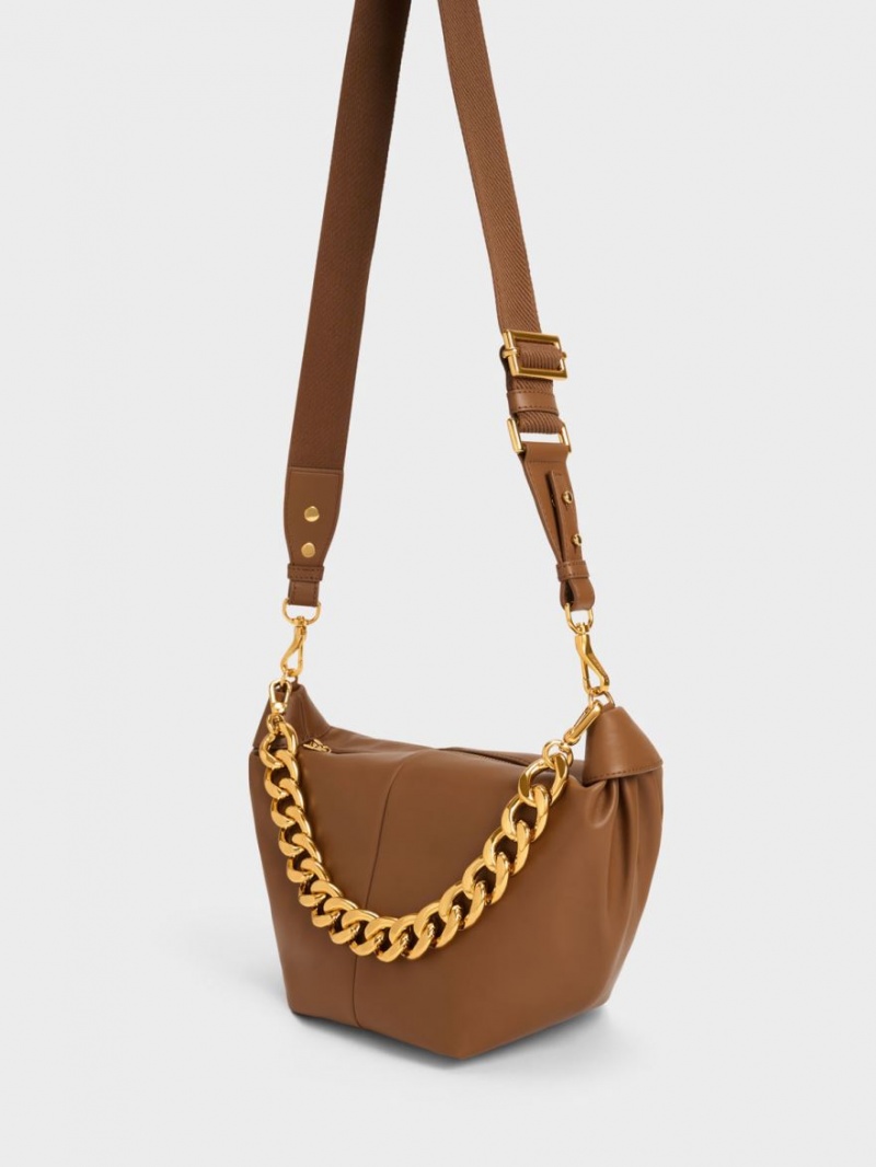 Charles And Keith Daki Chain Handle Hobo Bag Chocolate | PHILIPPINES Z924